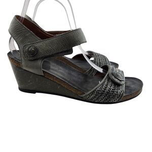 Taos Carousel Wedge Sandals Womens 41 10-10.5 Slate Gray Leather Woven Bohemian